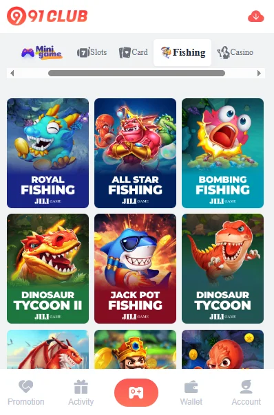 play fishing games on 91 club
