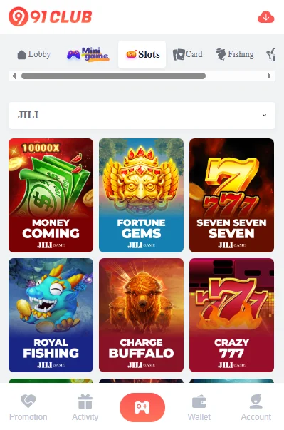 play slots games on 91 club